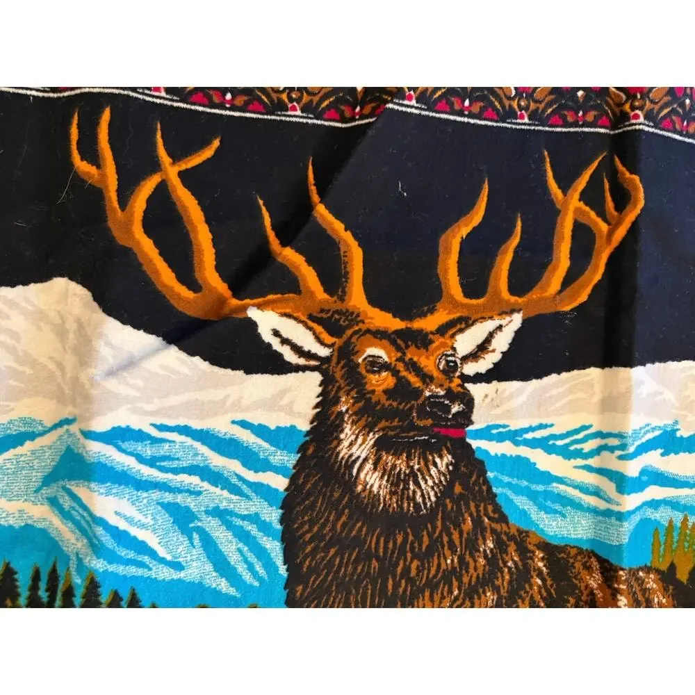 Vintage Elk Deer Wilderness Tapestry Wall Hanging 100% Cotton 56x39 Den Decor